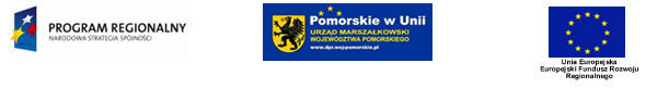 Trzy logotypy. 1. Program Regionalny Narodowa Strategia Spójności 2. Pomorskie w Unii 3. Unia Europejska