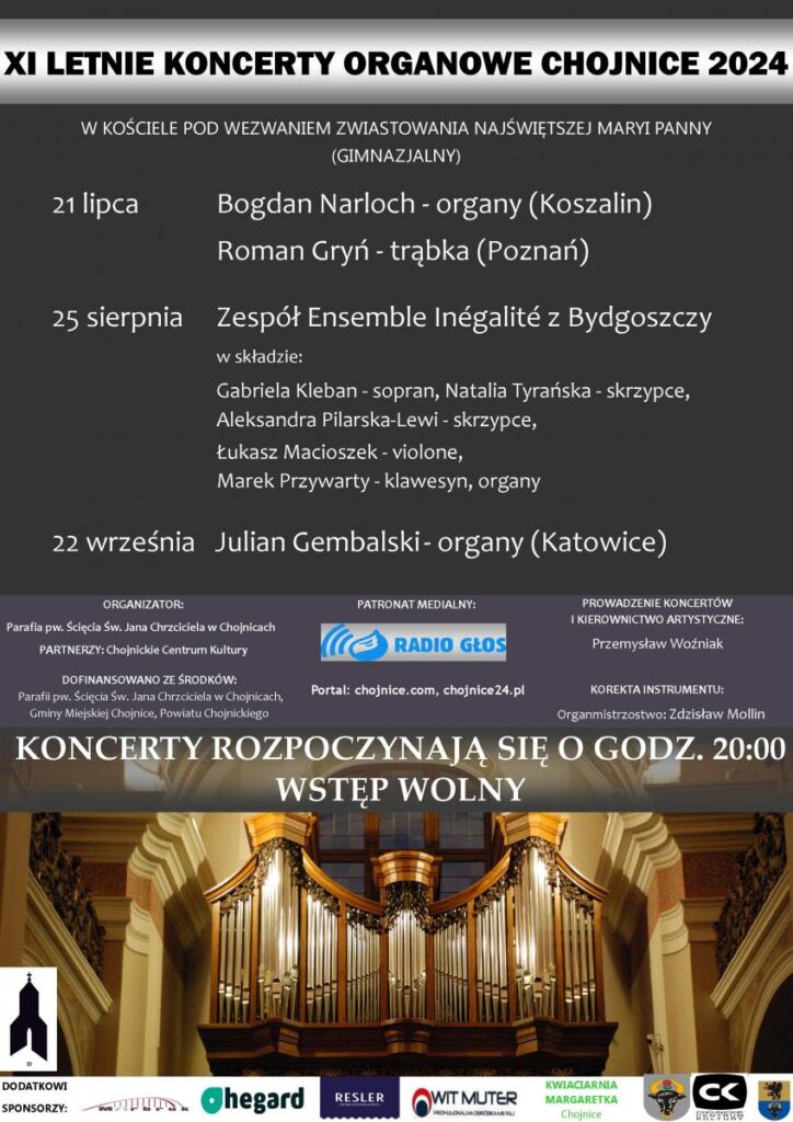 Plakat XI Letnich Koncertów Organowych w Chojnicach 