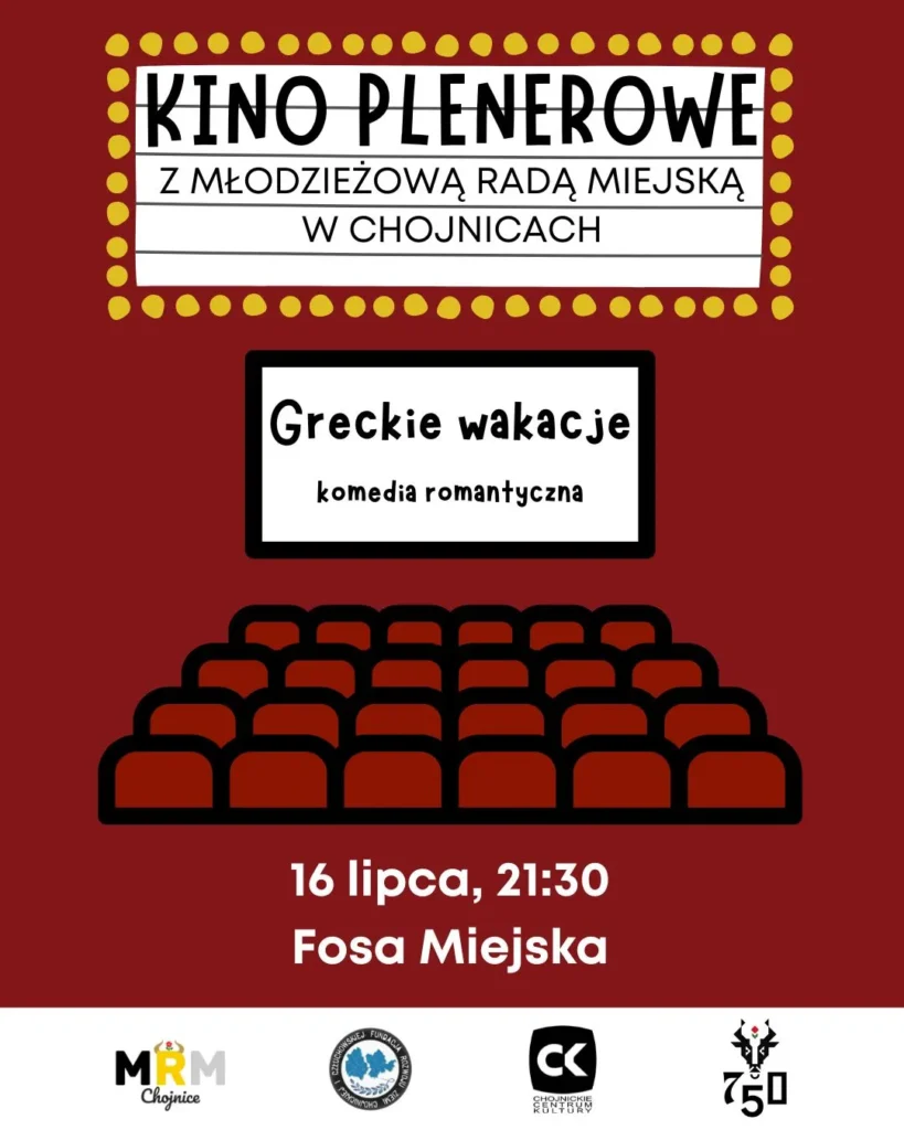 Plakat kino plenerowego z Młodzieżową Radą Miejską w Chojnicach