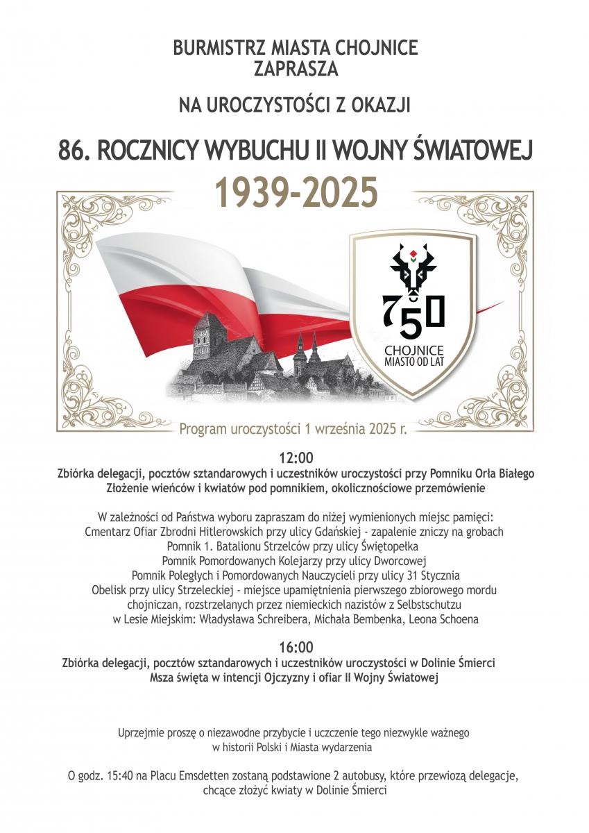 Plakat obchodów 86. rocznicy wybuchu II wojny światowej