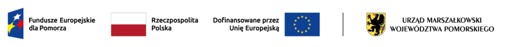 Flaga Polski z logotypami: Fundusze Europejskie dla Pomorza, Dofinansowanie przez Unię Europejską oraz Urząd Marszałkowski Województwa Pomorskiego