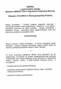 Umowa o partnerstwie między Chojnicami a Emsdetten w języku polskim