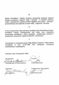 Umowa o partnerstwie między Chojnicami a Emsdetten w języku polskim