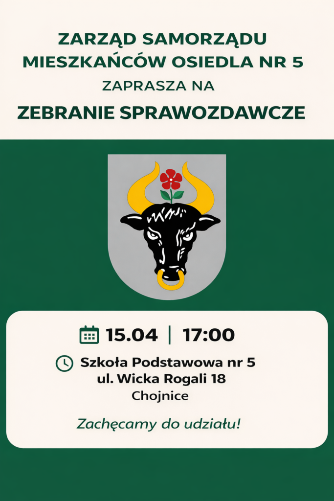 Plakat z herbem Chojnic dotyczący zebrania 