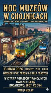 Plakat Nocy Muzeów na dworcu kolejowym