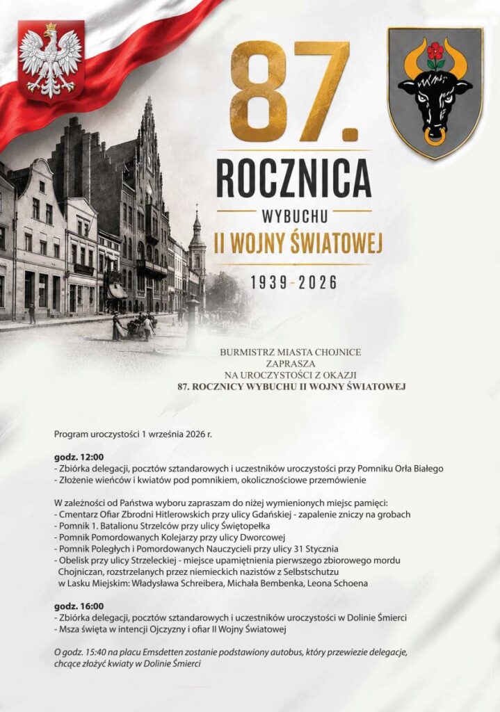 Plakat z programem obchodów 87. rocznicy II wojny światowej